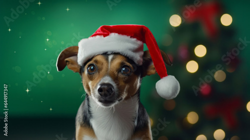 Portrait of a dog wearing christmas hat. Pet dressed for christmas celebration © Chanelle/Peopleimages - AI