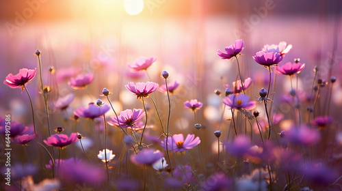 a mesmerizing photo of a field of wildflowers swaying gently in the breeze, with vibrant colors and delicate petals in motion, shot with impeccable attention to detail and lighting to capture the ethe