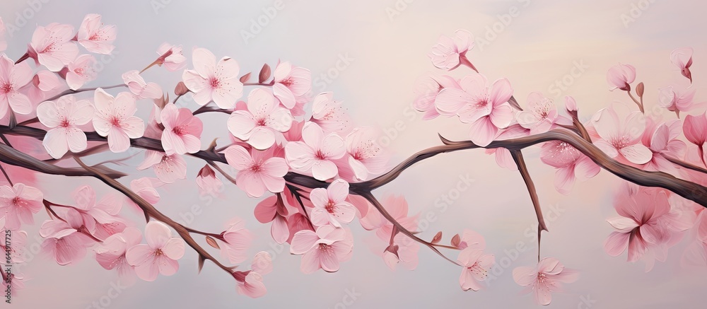 Close up of cherry blossoms blooming in spring isolated pastel background Copy space Close up of cherry blossoms blooming in spring isolated pastel background Copy space