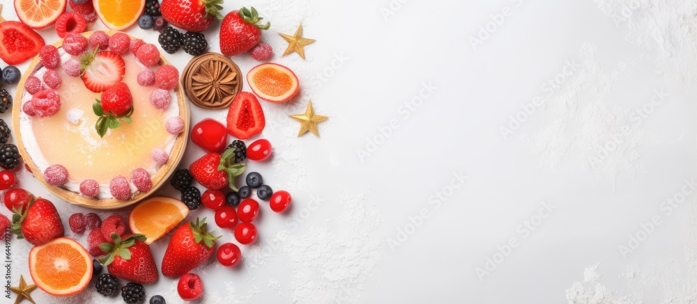 cake made with fruit isolated pastel background Copy space
