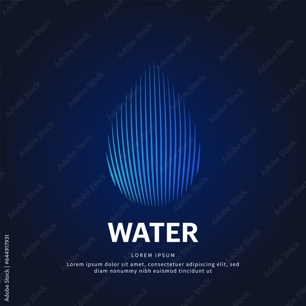 Water drop shape with creative line art structure. Vector logo water ...