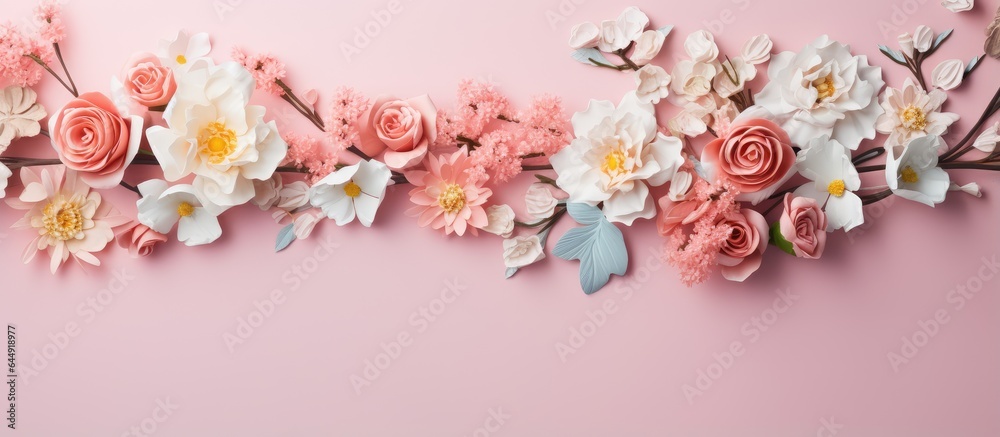 Handmade flowers as decorative background isolated pastel background Copy space