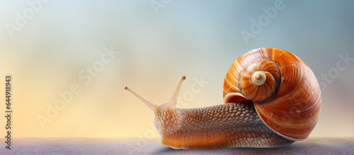 Snail species also known as Escargot isolated pastel background Copy space