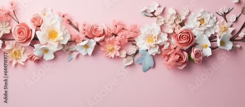 Handmade flowers as decorative background isolated pastel background Copy space