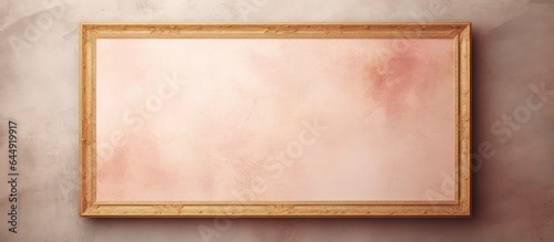 A isolated pastel background Copy space showcases an empty frame in landscape format distressed gilt finish with matte