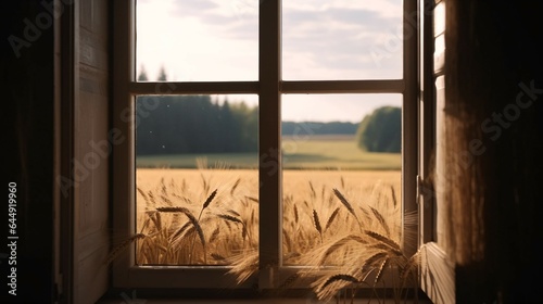 Open Window Overlooking a Wheat Field.