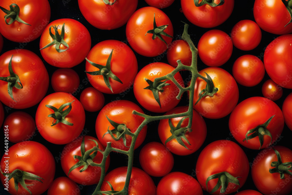 Fresh ripe red tomatoes. Food background. Generative AI Fresh ripe red tomatoes. Food background. Generative AI
