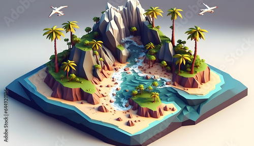 Tropical Island With Palm Trees Low Poly World