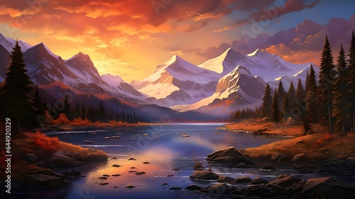 Sunset over the mountain landscape