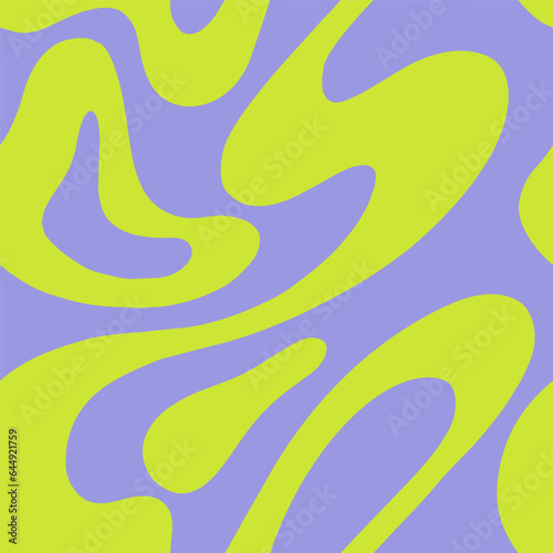 1970 psychedelic trippy y2k seamless pattern with groovy wave. Modern naive Retro 70s trendy background. Minimalist nursery neon print of psychedelic green curvy shapes on lavender backdrop