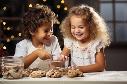 Children's master class on cooking and decorating Christmas cookies. AI Generated