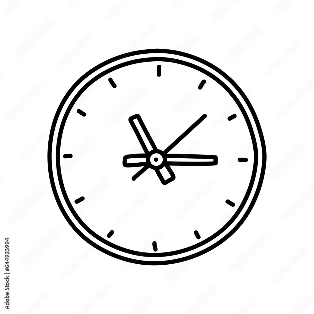Hand drawn wall clock doodle icon. Vector illustration isolated on white background. Hand drawn wall clock doodle icon. Vector illustration isolated on white background.