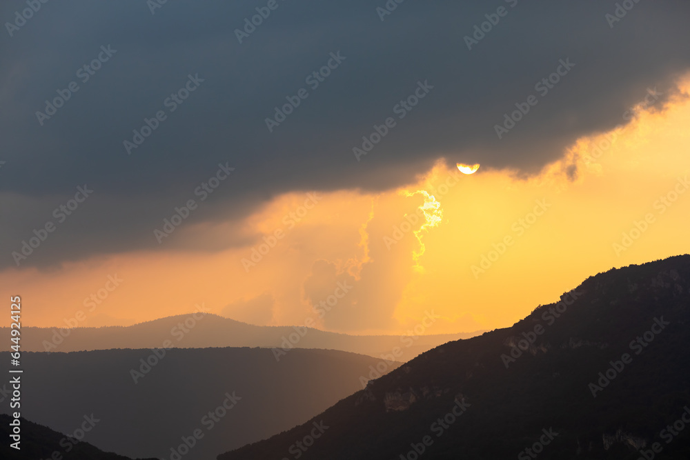 sunset over Bosnian mountains and hills