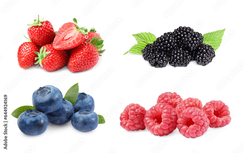 Set with different ripe berries isolated on white Set with different ripe berries isolated on white