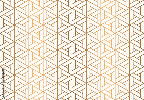 Seamless hexagon pattern with gold line, luxury art deco repeat background vector.