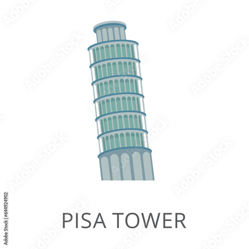 Leaning tower of Pisa as Italian symbol flat vector icon. Cartoon drawing or illustration of traditional symbol or tourist attraction on white background. Traveling, vacation, tourism, Italy concept