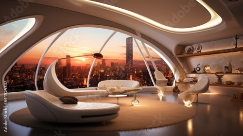 Interior of future room panorama, 16:9, concept: future living