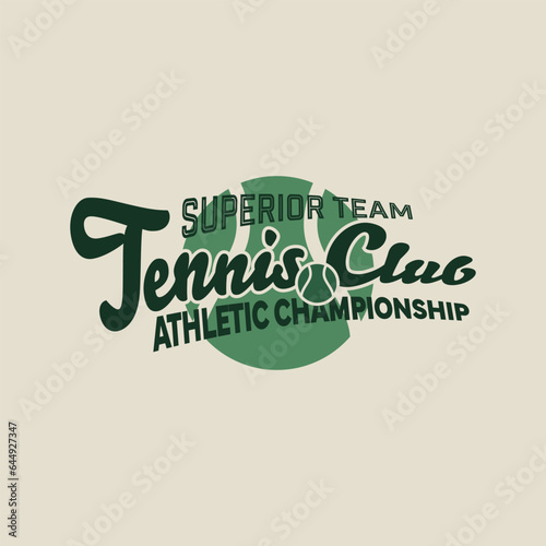 Retro varsity tennis logos prints. University slogan typography design. Vector illustration for fashion tee, t-shirt and poster