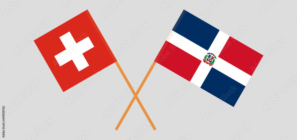 Crossed flags of Switzerland and Dominican Republic. Official colors. Correct proportion