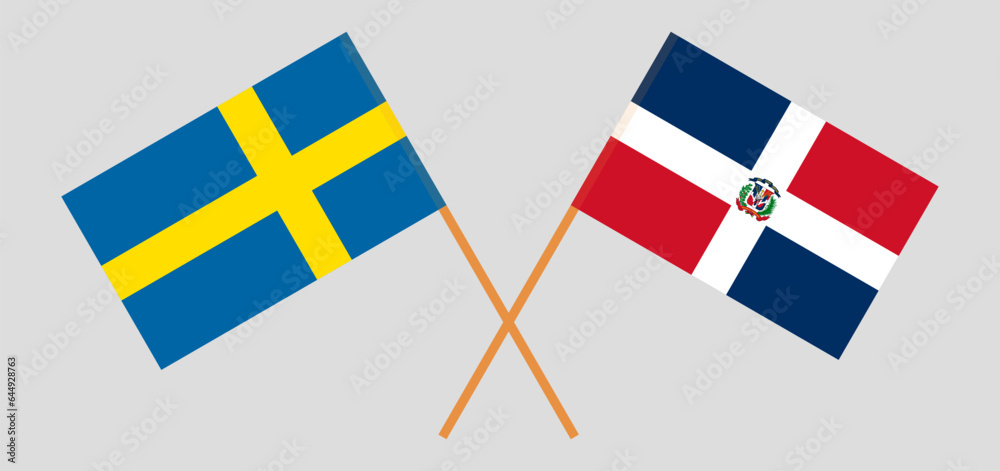 Crossed flags of Sweden and Dominican Republic. Official colors. Correct proportion