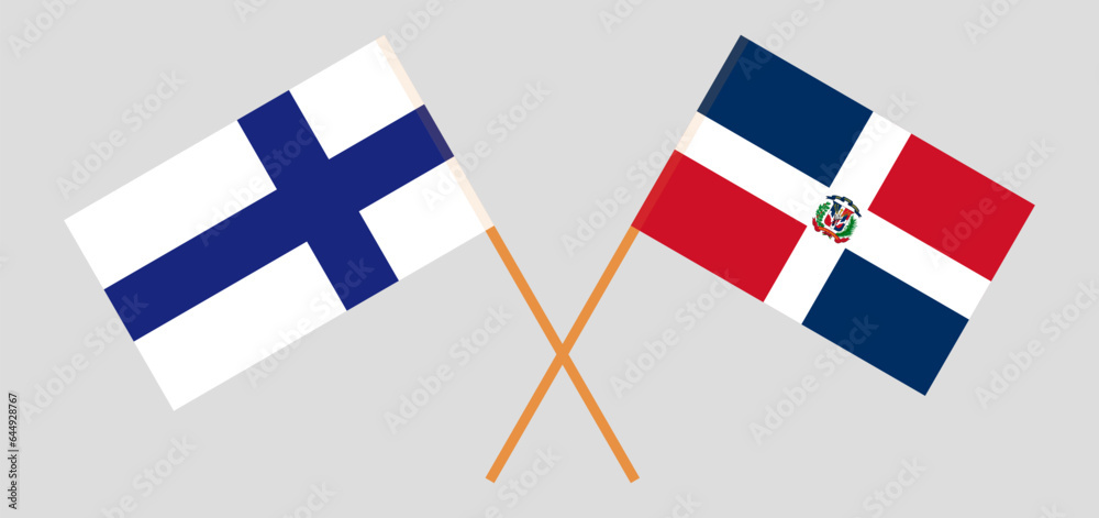 Crossed flags of Finland and Dominican Republic. Official colors. Correct proportion