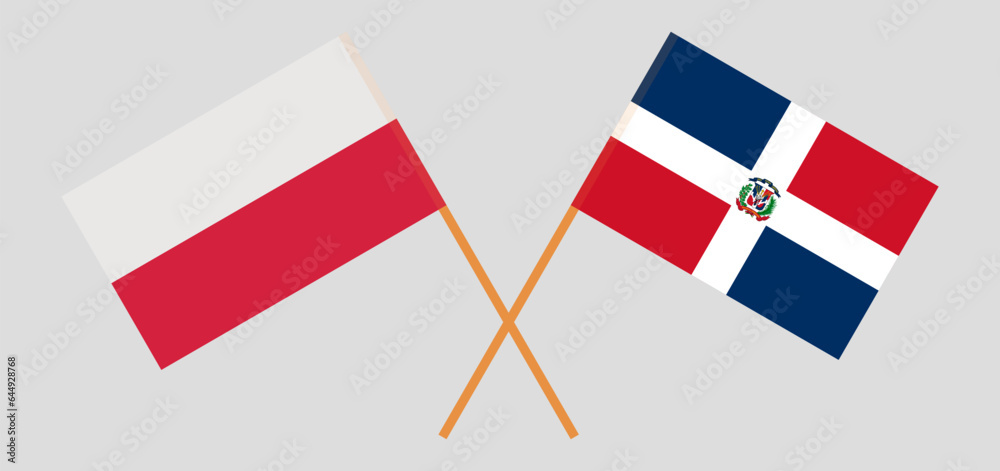 Crossed flags of Poland and Dominican Republic. Official colors. Correct proportion