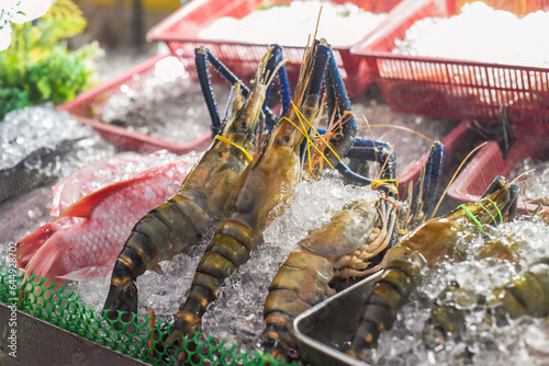 Photography Raw shrimps in ice in the Jalan Alor street food in Kuala Lumpur