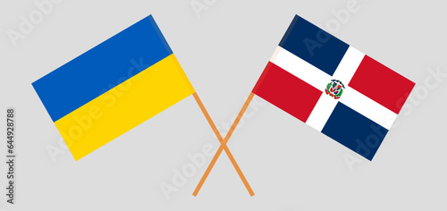Crossed flags of Ukraine and Dominican Republic. Official colors. Correct proportion