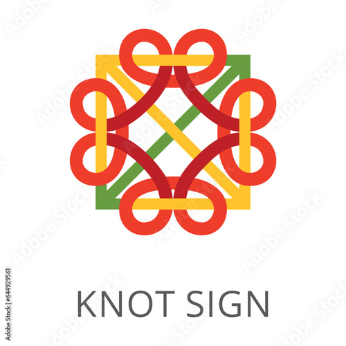 Celtic knot sign with square flat vector icon. Cartoon drawing or illustration of endless line, eternity or balance symbol on white background. Ornament, decoration, religion concept