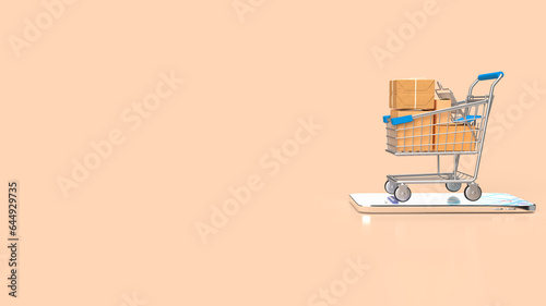 The shopping trolley on mobile 3d rendering