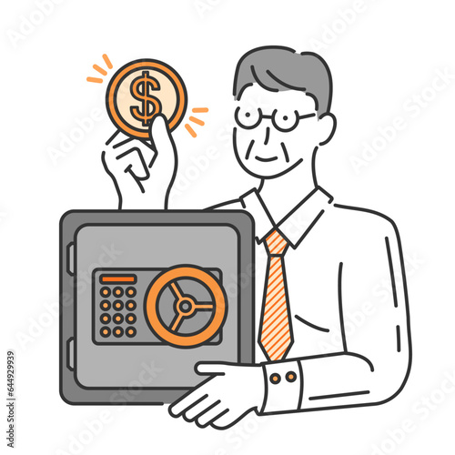 Collection of vector icons for retirement benefits and retirement asset management plans for middle-aged office workers preparing to retire