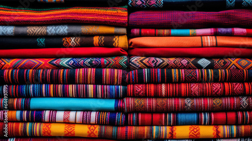 pile of hispanic textile blankets photo