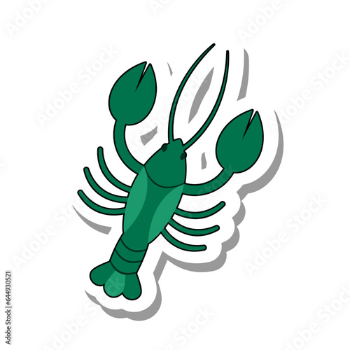 Crayfish with large claws flat paper sticker icon. Lobster or inhabitant of sea depths and oceans isolated on white background. Seafood, animal and fish, nature concept