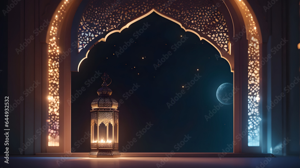 Ramadan background with arabic lantern and arch
