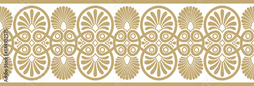 Vector golden seamless ornament of ancient Greece. Classic Endless pattern frame border Roman Empire..