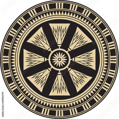 Vector round gold and black Egyptian ornament. Endless circle border, ancient Egypt frame..