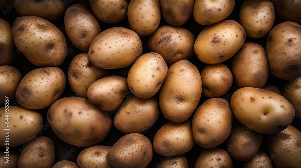 Lots of potatoes. Top view of potatoes. Vegetables. Agriculture. Lots of potatoes. Top view of potatoes. Vegetables. Agriculture.