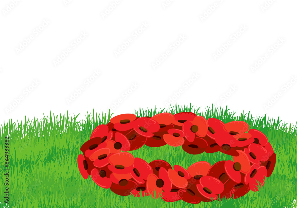 A traditional wreath of red flowers for Remembrance Day (also known as ...