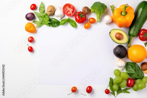 fruits and vegetables frame on white background