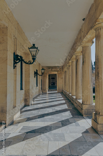 Entrance Colonnade with Ornamental Lamps in Corfu Old Town