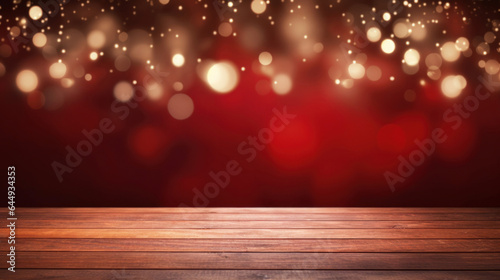Wallpaper Mural Close up of empty old wooden table over magic red Christmas background Torontodigital.ca