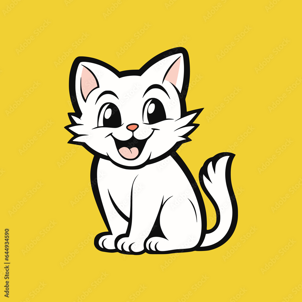 simple cute cat cartoon animal logo vector illustration template design