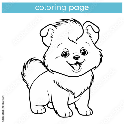 simple coloring page for kids dog puppy pomeranian vector illustration template design