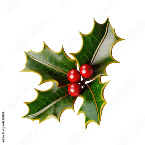 Holly Leaf with Berries on transparent background. Christmas Png element.