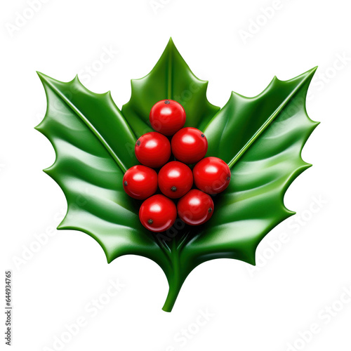 Holly Leaf with Berries on transparent background. Christmas Png element.