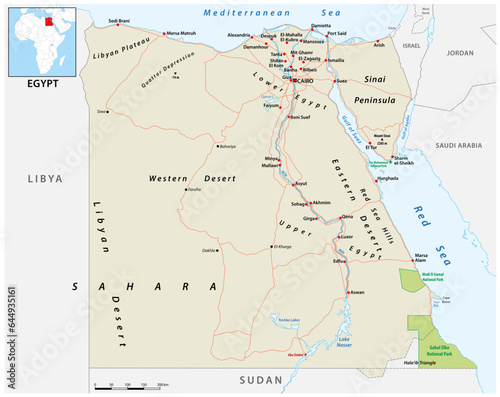 Vector road map of the Arab Republic of Egypt