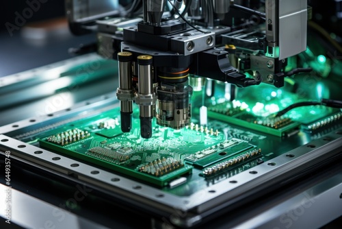 Robot automatic in Print circuit board (PCB) assembly microchip Factory, Generate with AI