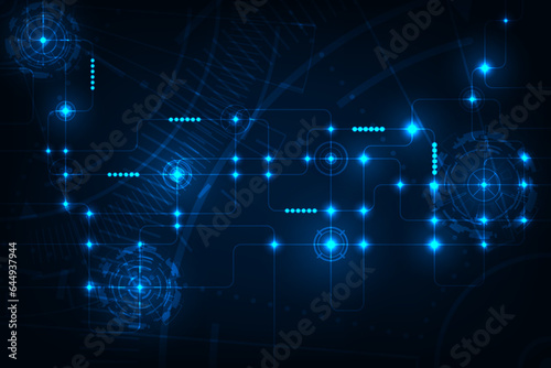 Vector abstract line circuit with tech circle technology background. Hi-tech commucation concept background.