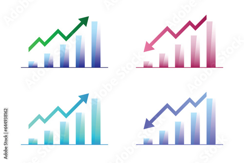 sales bar chart symbol icon_The chart is depicted with a rising & down trend_accompanied by multi-color arrows in a vector format_ symbolizing upward progress