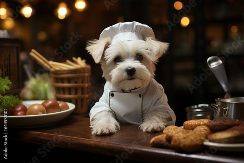 cute dog wearing chef hat in the kitchen © nataliya_ua